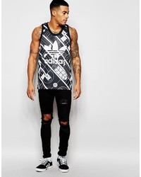 schwarzes bedrucktes Trägershirt von adidas