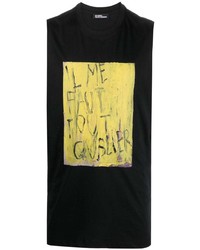 schwarzes bedrucktes Trägershirt von Raf Simons
