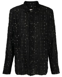 schwarzes bedrucktes Wolllangarmhemd von FREI-MUT