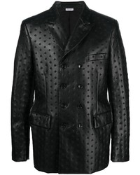 schwarzes bedrucktes Zweireiher-Sakko aus Leder von Comme Des Garcons Homme Plus