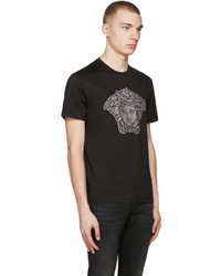 schwarzes beschlagenes T-Shirt mit einem Rundhalsausschnitt von Versace