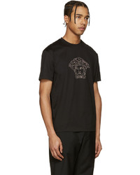 schwarzes beschlagenes T-Shirt mit einem Rundhalsausschnitt von Versace