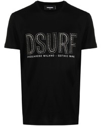schwarzes beschlagenes T-Shirt mit einem Rundhalsausschnitt von DSQUARED2