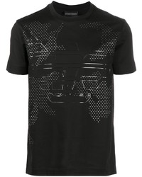 schwarzes beschlagenes T-Shirt mit einem Rundhalsausschnitt von Emporio Armani