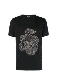 schwarzes beschlagenes T-Shirt mit einem Rundhalsausschnitt von Just Cavalli