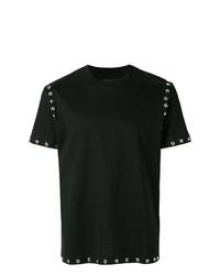 schwarzes beschlagenes T-Shirt mit einem Rundhalsausschnitt von Les Hommes