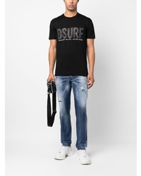 schwarzes beschlagenes T-Shirt mit einem Rundhalsausschnitt von DSQUARED2