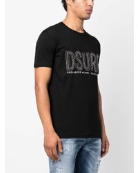 schwarzes beschlagenes T-Shirt mit einem Rundhalsausschnitt von DSQUARED2