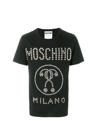 schwarzes beschlagenes T-Shirt mit einem Rundhalsausschnitt von Moschino