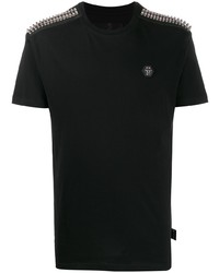 schwarzes beschlagenes T-Shirt mit einem Rundhalsausschnitt von Philipp Plein
