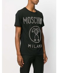 schwarzes beschlagenes T-Shirt mit einem Rundhalsausschnitt von Moschino