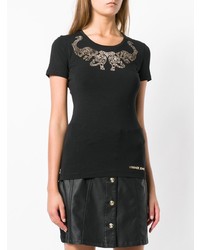 schwarzes beschlagenes T-Shirt mit einem Rundhalsausschnitt von Versace Jeans