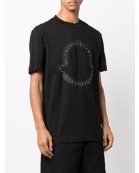 schwarzes beschlagenes T-Shirt mit einem Rundhalsausschnitt von Moncler