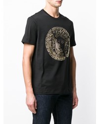 schwarzes beschlagenes T-Shirt mit einem Rundhalsausschnitt von Versace