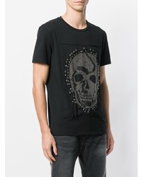 schwarzes beschlagenes T-Shirt mit einem Rundhalsausschnitt von Just Cavalli