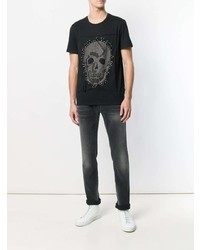 schwarzes beschlagenes T-Shirt mit einem Rundhalsausschnitt von Just Cavalli