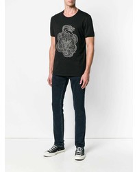 schwarzes beschlagenes T-Shirt mit einem Rundhalsausschnitt von Just Cavalli