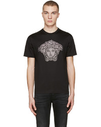 schwarzes beschlagenes T-Shirt mit einem Rundhalsausschnitt von Versace