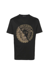schwarzes beschlagenes T-Shirt mit einem Rundhalsausschnitt von Versace