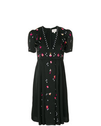schwarzes besticktes ausgestelltes Kleid von Temperley London