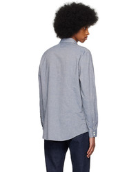 schwarzes besticktes Chambray Langarmhemd von Massimo Alba