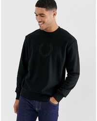 schwarzes besticktes Fleece-Sweatshirt von Fred Perry