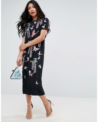 schwarzes besticktes Freizeitkleid von Asos