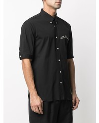 schwarzes besticktes Kurzarmhemd von Alexander McQueen