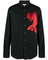 schwarzes besticktes Langarmhemd von Alexander McQueen