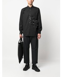 schwarzes besticktes Langarmhemd von Comme Des Garcons SHIRT