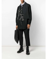 schwarzes besticktes Langarmhemd von Yohji Yamamoto