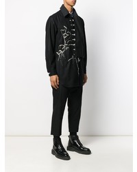 schwarzes besticktes Langarmhemd von Yohji Yamamoto