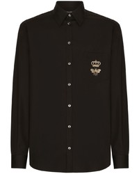 schwarzes besticktes Langarmhemd von Dolce & Gabbana