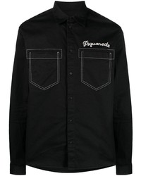 schwarzes besticktes Langarmhemd von DSQUARED2