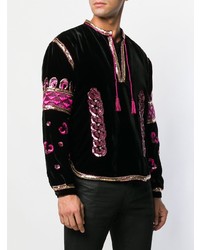 schwarzes besticktes Langarmhemd von Saint Laurent