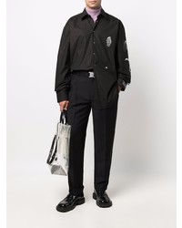 schwarzes besticktes Langarmhemd von Raf Simons