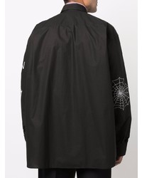 schwarzes besticktes Langarmhemd von Raf Simons