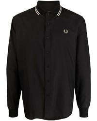 schwarzes besticktes Langarmhemd von Fred Perry