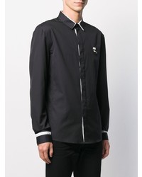 schwarzes besticktes Langarmhemd von Karl Lagerfeld