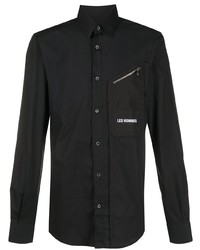 schwarzes besticktes Langarmhemd von Les Hommes