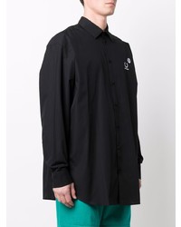 schwarzes besticktes Langarmhemd von Raf Simons X Fred Perry