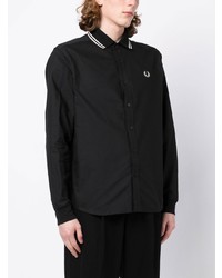 schwarzes besticktes Langarmhemd von Fred Perry