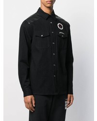 schwarzes besticktes Langarmhemd von Alexander McQueen