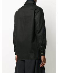 schwarzes besticktes Langarmhemd von Raf Simons