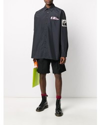 schwarzes besticktes Langarmhemd von Raf Simons