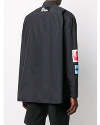 schwarzes besticktes Langarmhemd von Raf Simons