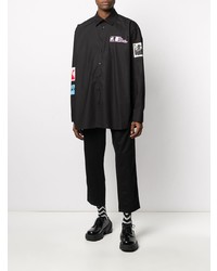 schwarzes besticktes Langarmhemd von Raf Simons