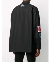 schwarzes besticktes Langarmhemd von Raf Simons