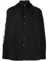 schwarzes besticktes Langarmhemd von Raf Simons