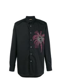 schwarzes besticktes Langarmhemd von Roberto Cavalli